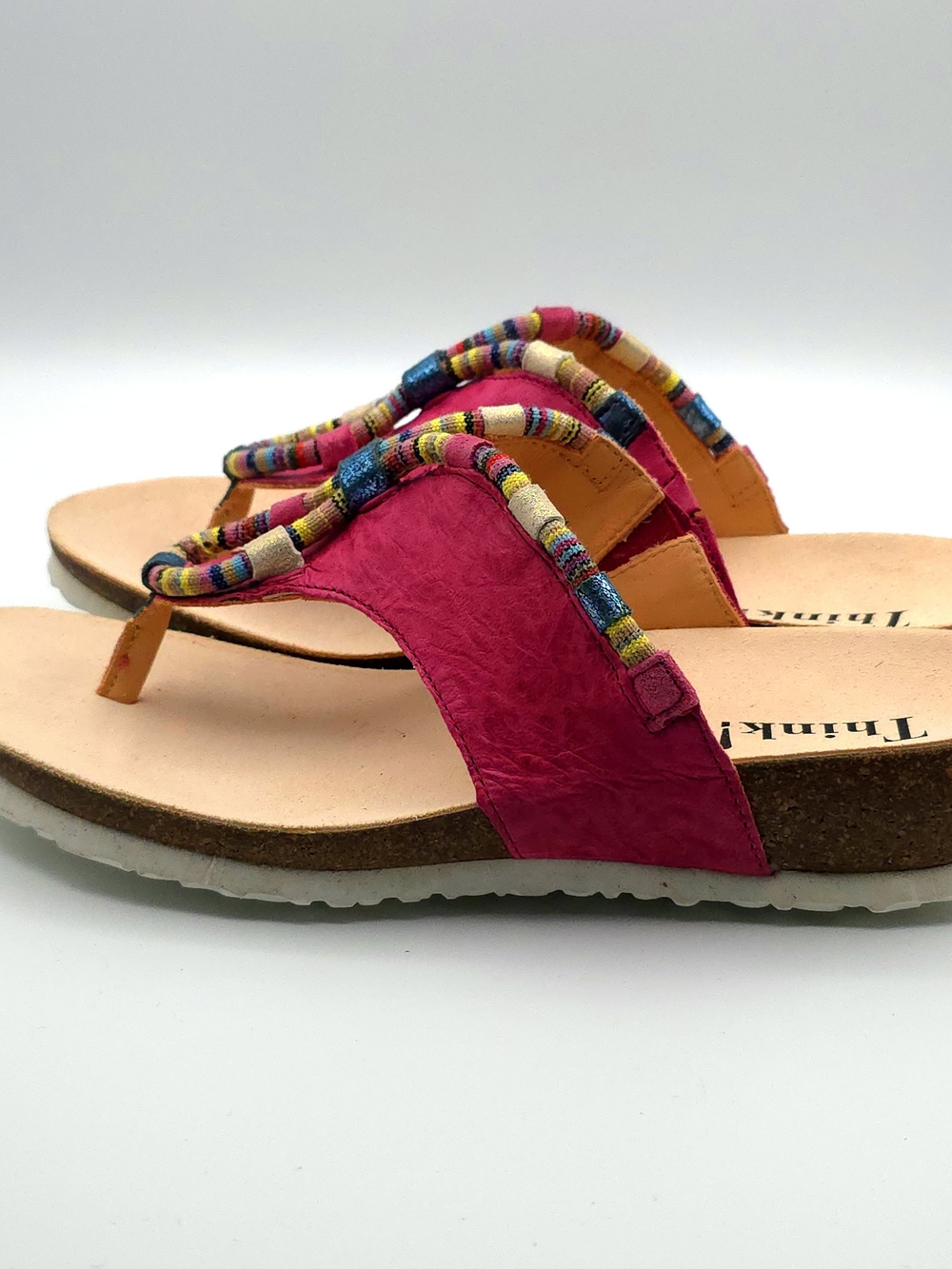Think! Women's Fuchsia Pink Beaded Thong Sandals Festival Boho 7.5/8 (38)